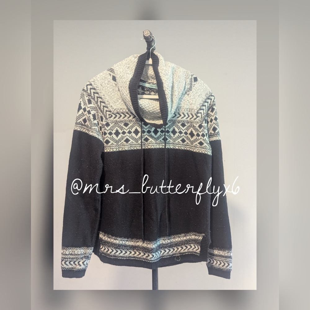 Maurices Sweater Women's Fair Isle Cowl Neck Metallic Thread Knit Pullover